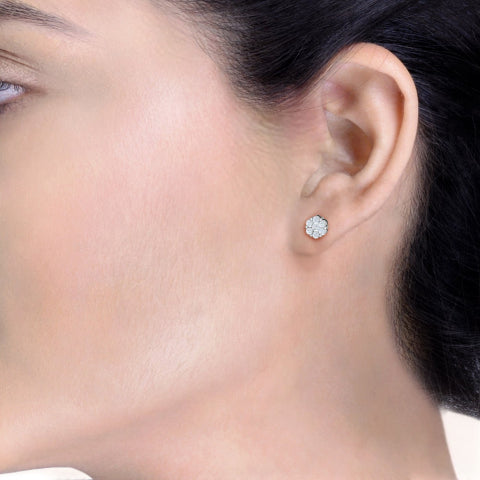 Sparkling Brilliance: 10k White Gold Pressure Set Natural Diamond Earring 0.50ct  I3 G-H SGL Certified
