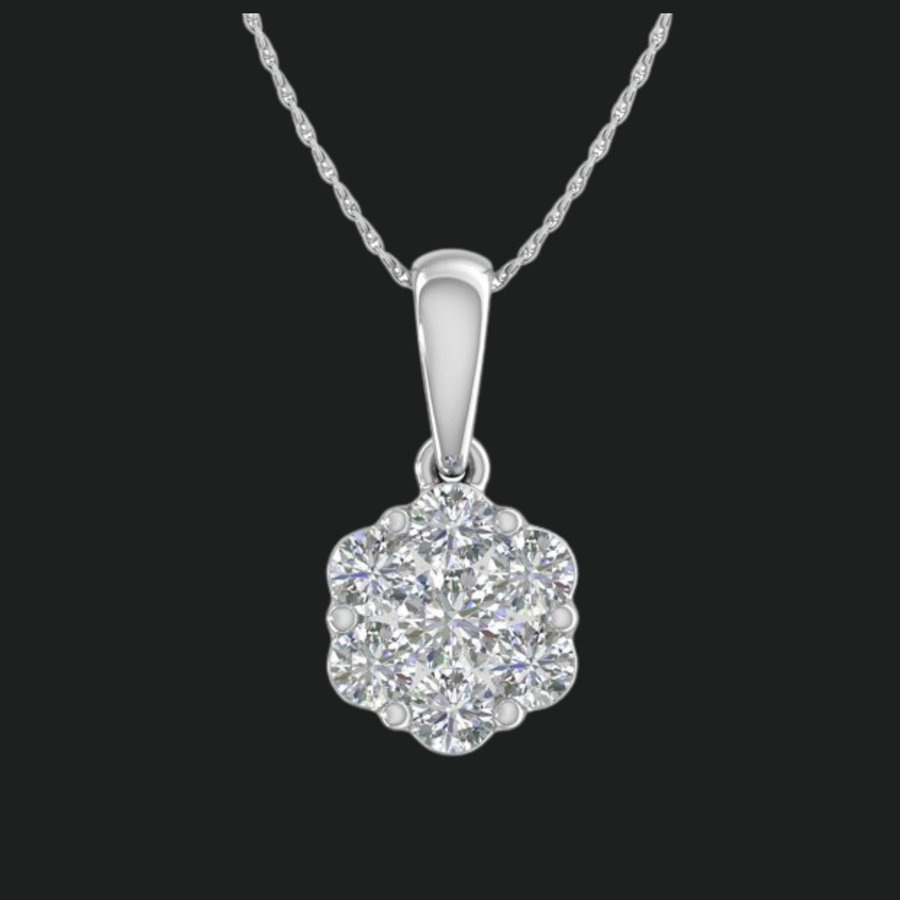 Radiant Elegance: 10K White Gold 0.50Ct I3 G-H Pressure Set Natural Diamond Pendant  SGL Certified