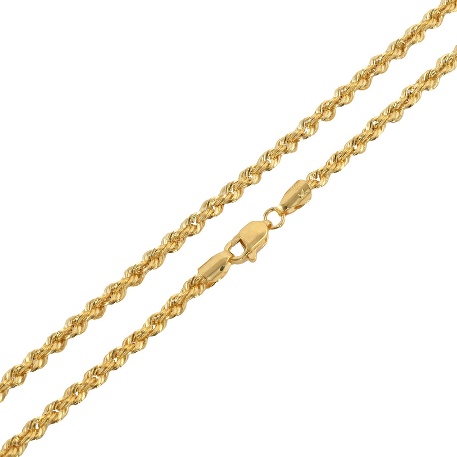 Collar de cadena tipo cuerda con corte de diamante de 20'' y 3 mm de oro amarillo de 10 quilates, 4,2 g