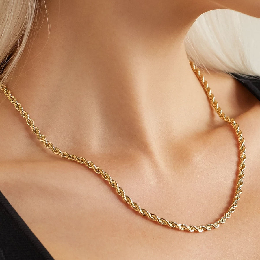 Collar de cadena tipo cuerda con corte de diamante de 22'' y 3,5 mm de oro amarillo de 10 k, 6,4 g