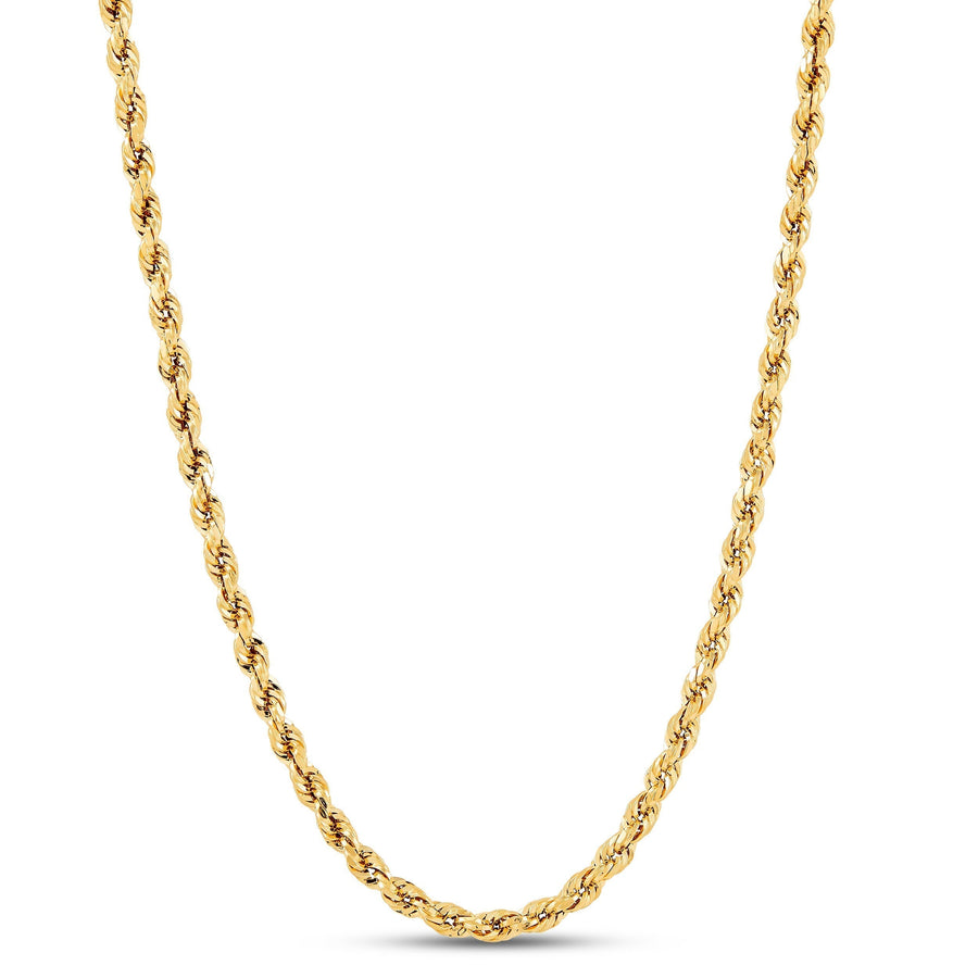 Collar de cadena tipo cuerda con corte de diamante de 24'' y 3 mm de oro amarillo de 10 k, 5,2 g